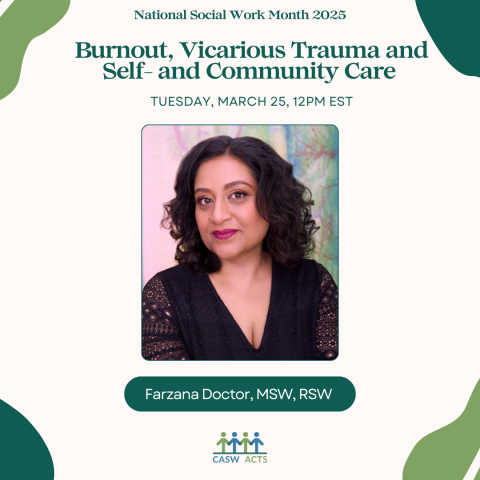 image of presenter and title, Burnout, Vicarious Trauma and Self- and Community Care